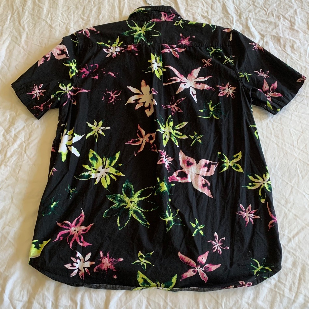 Vans Large Button Down Shirt Black Neon Floral Lily VN0A455LBLK Short Sleeve - Picture 1 of 8